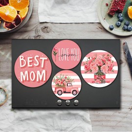 Happy Mother's Day Stove Covers Set of 4 Metal 8 Inch and 10 Inch Best Mom Kitchen Stove Decor Kitchen Home Decoration Great Mother Electric Stove Burner Covers Range Kitchen Decorations