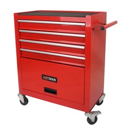 Campfun 4-Drawer Rolling Tool Cart, Metal Tool Storage Organizer Cabinet with Interlock System and Wheels, Multifunctional Mechanic Tool Chest for Garage, Warehouse, Workshop Repair Shop, Red