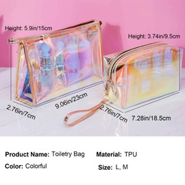 Toiletry Bag, 2 PCS Wash Bag Women, Clear Portable Soft TPU Travel Toiletry Bag, Fashion Colorful Bling Toiletry Bags for Women, Waterproof Travel Makeup Bag Toiletries Bag