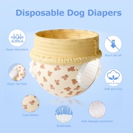 Dog Diapers Female, Disposable Diapers for Female Dog with Stretchy Waist, Pull Up Puppy Wraps for Doggie in Heat Period Super Absorbent Leak-Proof Doggy Diaper for Dogs 10PCS (XS)