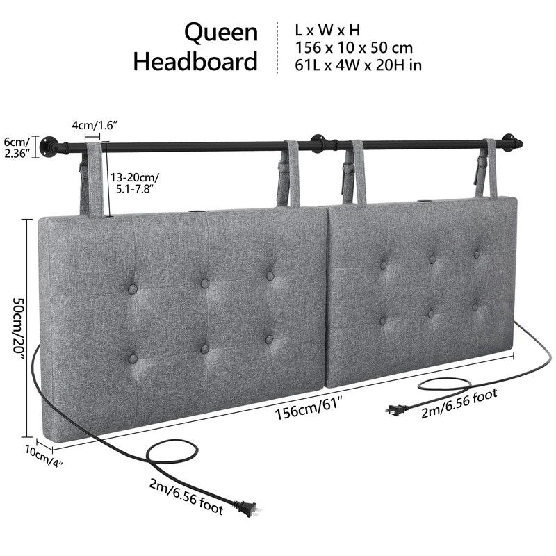 HAUSOURCE Wall Mount Headboard with USB Port for Queen Size
