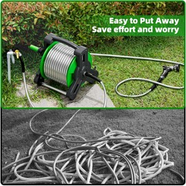 SPECILITE Portable Garden Hose Reel with 75ft Heavy Duty 304 Stainless Steel Water Pipe, Wall Mount Lightweight Winder Combo with Nozzle for Outside, Yard, Patio