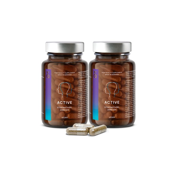 2 x N°3 Active - Accelerate Metabolism - Multivitamin B Complex + Guarana + Green Tea + Ginkgo + Ginseng Extract - Vitamins Against Fatigue and Fatigue - 120 Capsules High Dose - Vegan