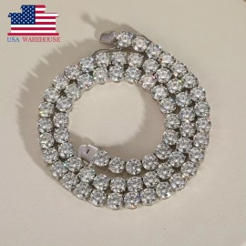 Fashion Women Jewelry White Gold Plated 925 Sterling Silver D Color VVS Clarify Moissanite Diamond Cluster Tennis Chain NecklaceColor: 3mm-S, Length: 8inch