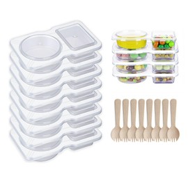 Yolesty Reusable Snack Containers with Lids & Sporks, Double Compartment Condiment Container, Leakproof BPA-Free Snack Pack Containers for School, Office, Travel, Meal Prep (8PCS)