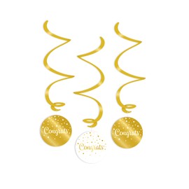 PD-Party 7023113 Hanging Swirl Decoration | Party Theme | Celebration - Congrats, Gold/White, 14cm Length x 14cm Width x 70cm Height