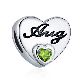 YOUFENG Jewellery Birthstone Charms for Charms Bracelet Love Heart Jan-Dec Birthday Crystal Charm (August)