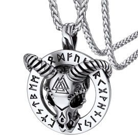 FaithHeart Men's Pendant Punk Style Satan Goat Head Pendant Pentagram Pendant with Rune Symbol Punk Gothic Pendant for Christmas Father's Day Valentine's Day, Stainless Steel, No Gemstone