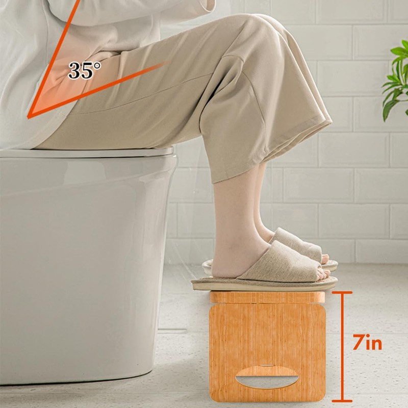 Beinilai Foldable Toilet Stool,7 Inches Poop Stool for Bathroom,Bamboo Toilet