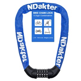 NDakter Bike Chain Lock, 5 Digit Combination Heavy Duty Anti Theft Bicycle Chain Lock,2.62/3.2/4.27/5/6Ft Long Security Resettable Bike Locks for Bike, Bicycle, Scooter, Door, Gate, Fence-4/6mm Thick