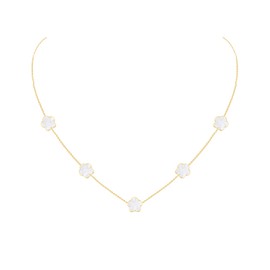 JIEMUCHU Gold Plated Stainless Steel Four Leaf Clover Necklace Jewelry Set for Women (White-Gold Plated)