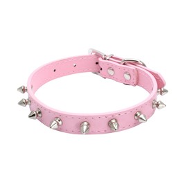 Bbmmayy Spiked Studded Leather Dog Collar Mushrooms Rivets Cat Collar for Small Medium Dog Cat Puppy Kitty (M, Pink)