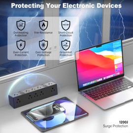 Desk Clamp Power Strip, 60W Fast Charging Station, VILONG Desktop Mount 1200J Surge Protector, 8 USB Ports(4 USB-C), 10 AC Outlets and 6Ft Cord, for Home, Office, Fit 1.6" Tabletop Edge