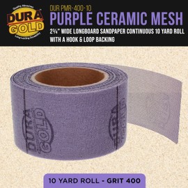 Dura-Gold Premium 400 Grit Purple Ceramic Mesh Longboard Sandpaper, 2-3/4" Wide Continuous 10 Yard Roll - Dustless Hook & Loop Backing for Auto & Woodworking Air File Long Board Sanders, Sanding Block