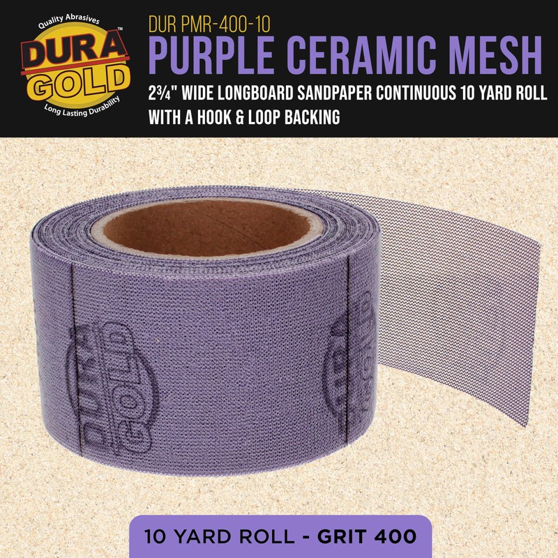 Dura-Gold Premium 400 Grit Purple Ceramic Mesh Longboard Sandpaper, 2-3/4"