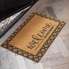 Welcome Mat Front Door Mat Indoor Outside Entrance, Heavy Duty Dirt Trapper Coir Doormat with Non Slip Backing Entryway Rug for Front Back Door, 24x36, Brown