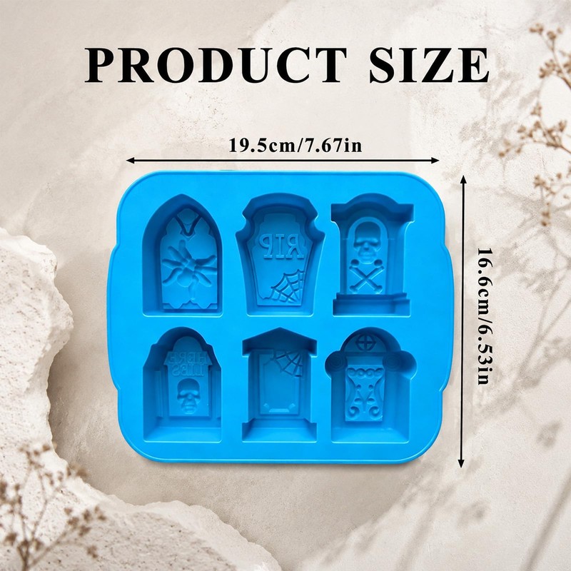 2PCS 3D Halloween Tombstone Coffin with Skulls Spider RIP Silicone