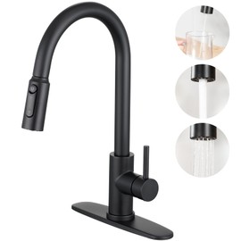 CREA 3 Way Kitchen Faucets with Pull Down Sprayer,Drinking Water Faucet for Kitchen Sink Water Filter Faucet,Matte Black Kitchen Faucet Single Hole 1 Handle Stainless Steel(3 Hole Deck Plate)