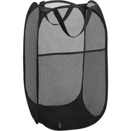 Portable Mesh Popup Laundry Hamper with Durable Handles, Folding Pop-Up Clothes Hampers Collapsible for Storage, Travel Cloth Basket Great for Home Kids Room, College Dorm, Travel(Black)