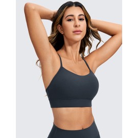 CRZ YOGA Butterluxe Womens Y-Back Racerback Sports Bra - Spaghetti Straps Wireless Scoop Neck Athletic Padded Yoga Tops True Navy X-Large