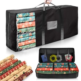 Wrapping Paper Storage, Wrapping Paper Rolls Organiser, Waterproof, Tear-Resistant, 600D Oxford Fabric Storage Bag with Compartments and Handling, 82 x 35 x 14 cm