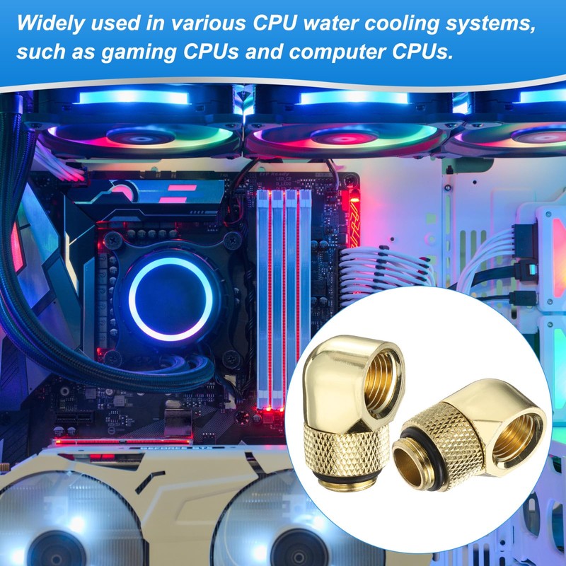 sourcing map 2pcs 90 Degree Elbow Water Cooling Adapter G1/4"