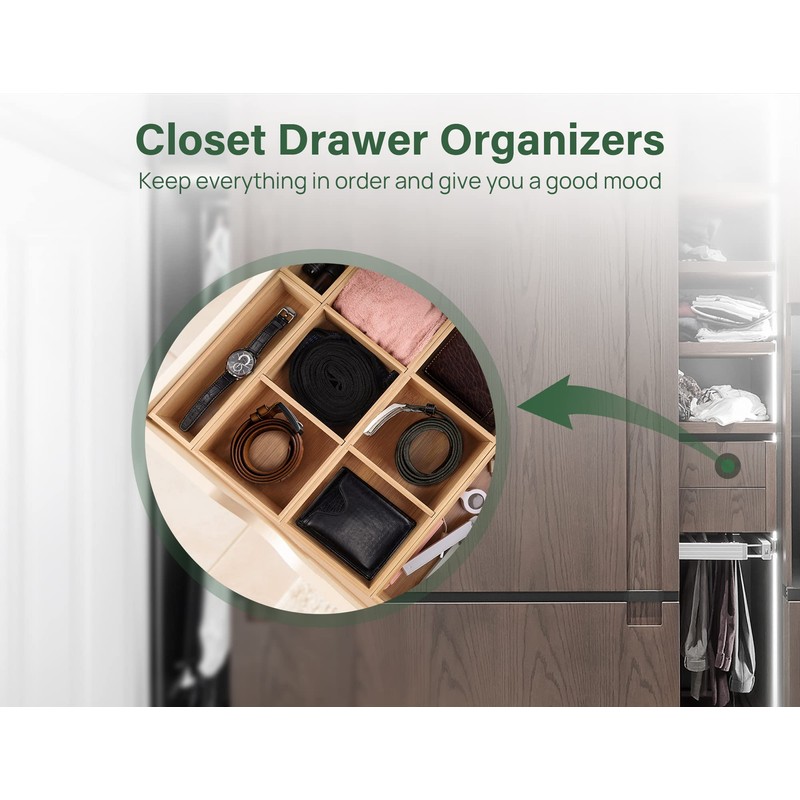 Kootek 6 Pcs Bamboo Drawer Organizer, Kitchen Utensils Storage Boxes