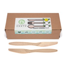 50 Pcs 6.77" Unwrapped Biodegradable Plant-based Agave Fiber Knives | Durable, Sharp, Good for Hot and Cold Foods | Eco-friendly, Reusable, Recyclable | Non-toxic, BPA-free, Plastic-free Utensils