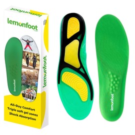 Lemonfoot Insoles Sport Gel Insoles Ideal for Everyday Use and Work for Men and Women, Green