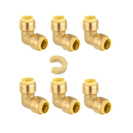(Pack of 6) EFIELD 1/2-inch 90-Degree Elbow, Push-Fit Brass Fittings to Connect Copper, PEX, CPVC Pipe with 1/2" Disconnect Clip (6, 1/2-inch)