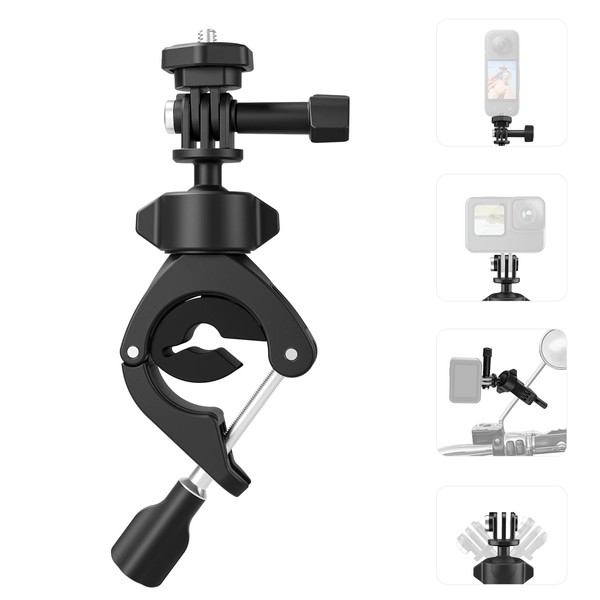 TELESIN 360° Rotatable Handlebar Mount Cycling Clamp Clip for GoPro Hero 12 11 10 9 8 7 6 Max Mini, Insta360 X3 GO3, DJI, Bike Motorcycle Rearview Mirror Tube Boat Holder Attachment Accessories