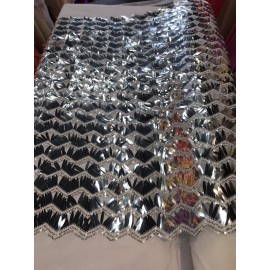 NEW CREATIONS FABRIC AND FOAM INC SILVER-WHITE CHEVRON EMBROIDERY WITH LONG SEQUINS ON A MESH-SOLD BY THE YARD.