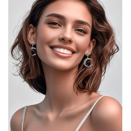 Y2K Pink Moon & Black Heart Dangle Earrings with Silver Star, Grunge Style for Women, Birthday Gift (black&orange)