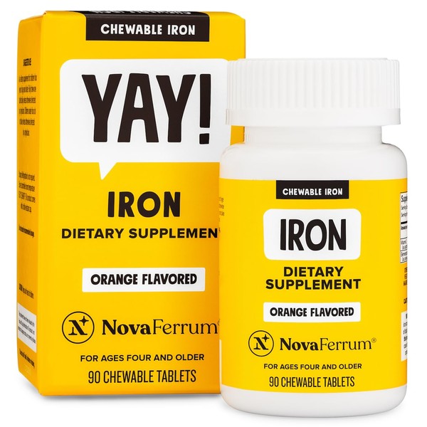 NovaFerrum Yay | Chewable Iron Supplement for Kids & Adults for Anemia | 18mg of Iron | 90 Servings | Sugar Free | Vegan | Gluten Free | Orange Flavor