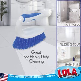 Lola Products Iron Handled Scrubber - Countertop Scrub Brush | Ergonomic Iron Handle | Comfort No Slip Grip | Poly Fiber Bristles | Heavy Duty Cleaner | Tile & Floor Cleaner | Bath & Toilet Brush