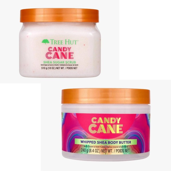 Tree Hut Candy Cane Shea Sugar Scrub Bundled With Whipped Body Butter, Holiday Gift Set 2022 26.4 Ounce