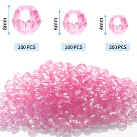 Crystal Beads, 500 Pcs Glass Beads, Assorted Bicone Crystal Beads for Jewelry Making, Rondelle Iridescent Beads with Trasnparent Storage Box for DIY Necklace Bracelet Earring(4/6/8mm) (Pink)