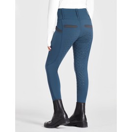 FitsT4 Sports Girls Riding Pants Full Seat High Waist Kids Equestrian Breeches Horse Schooling Tights Zipper Pockets Peacock Blue Size S