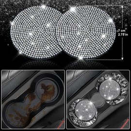 CAR PASS 11 PCS Bling Diamond Car Accessories for Women, Sparkly Rhinestone Steering Wheel Cover, Bling Seat Belt Cushion, Glitter Shift Knob Cover, Car Cup Holder Coaster, Cute Interior Sets Silver