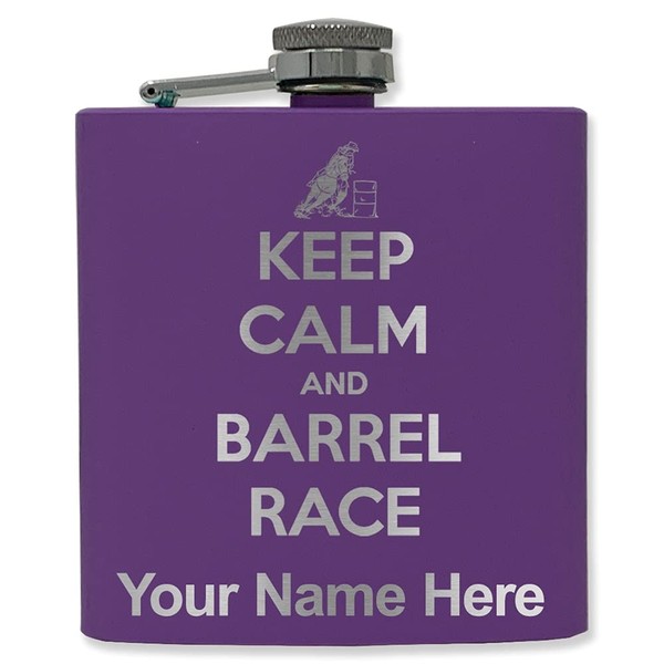 LaserGram 6oz Stainless Steel Flask, Keep Calm and Barrel Race,