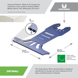 SMART Trade Series 70mm Drywall/Plasterboard Cutting Multi-tool Blade. Suitable for most Multi-tools, Universal Open-Back