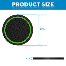 KHGUZ 4PCS Car Cup Coasters, Non-Slip Automotive Insert Cup Holder Pad, Waterproof Dustproof Vehicle Interior Decorative Embedded Drink Mat Accessories, Universal for RV, SUV, Truck (Black/Green)