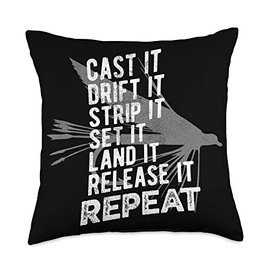 Fly Fishing Fly Rod Casting Trout Steps Repeat Fishing Lover Throw Pillow