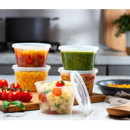 Elegant Disposables 16 OZ - 24 Sets Plastic Deli Food Storage Containers with Airtight Flexible Lids Microwavable, Leak Free, Washable, Freezer Safe.
