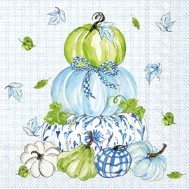 IHR Ideal Home Range Cocktail Napkins Disposable 3-Ply Paper Party Napkin Pack, 5" x 5", Chinoiserie Stacked Pumpkins, 20-Count