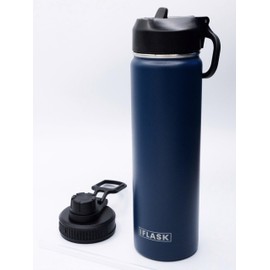 IFLASK Sport Travel Outdoor Water Bottle with Spout and Straw Lids | Leak Proof | Insulated Stainless Steel Double Walled | BPA and Sweat free | Hot & Cold | For Kids Men & Women (Navy, 22 oz)