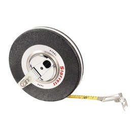 Starrett Closed Reel Long Line Tape with Nylon Rollers, Rewind Mechanism, and Folding Hook Ring - 50' Length, 3/8" Width, 1/8" Graduation, L1 Graduation Style Number - 530-50