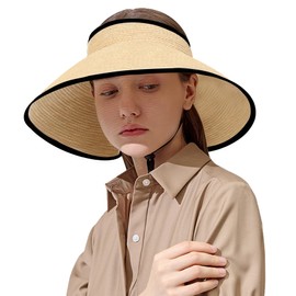 Beach Hats for Women, Straw Visor Hat for Women, Foldable Sun Hats Packable Wide Brim(Black)