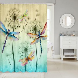 Feelyou Pretty Dragonfly Shower Curtain Boys Girls Dandelion Fabric Shower Curtain for Kids Women Men Soft Teal Bathroom Waterproof Accessories with 12 Hooks Nutrue Curtains Room Decor Bedclothes