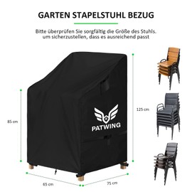 PATWING Garden Chair Cover, Protective Cover for Stacking Chairs, Stacking Chair Cover for Garden Chairs, Heavy Duty 600D Oxford Fabric Protective Cover for Garden Chairs (65 x 75 x 85/125 cm)